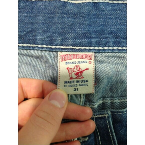 Vintage True Religion Jeans Mens 31x33 Blue Denim Flap Pocket Y2K Made in USA - Picture 7 of 9